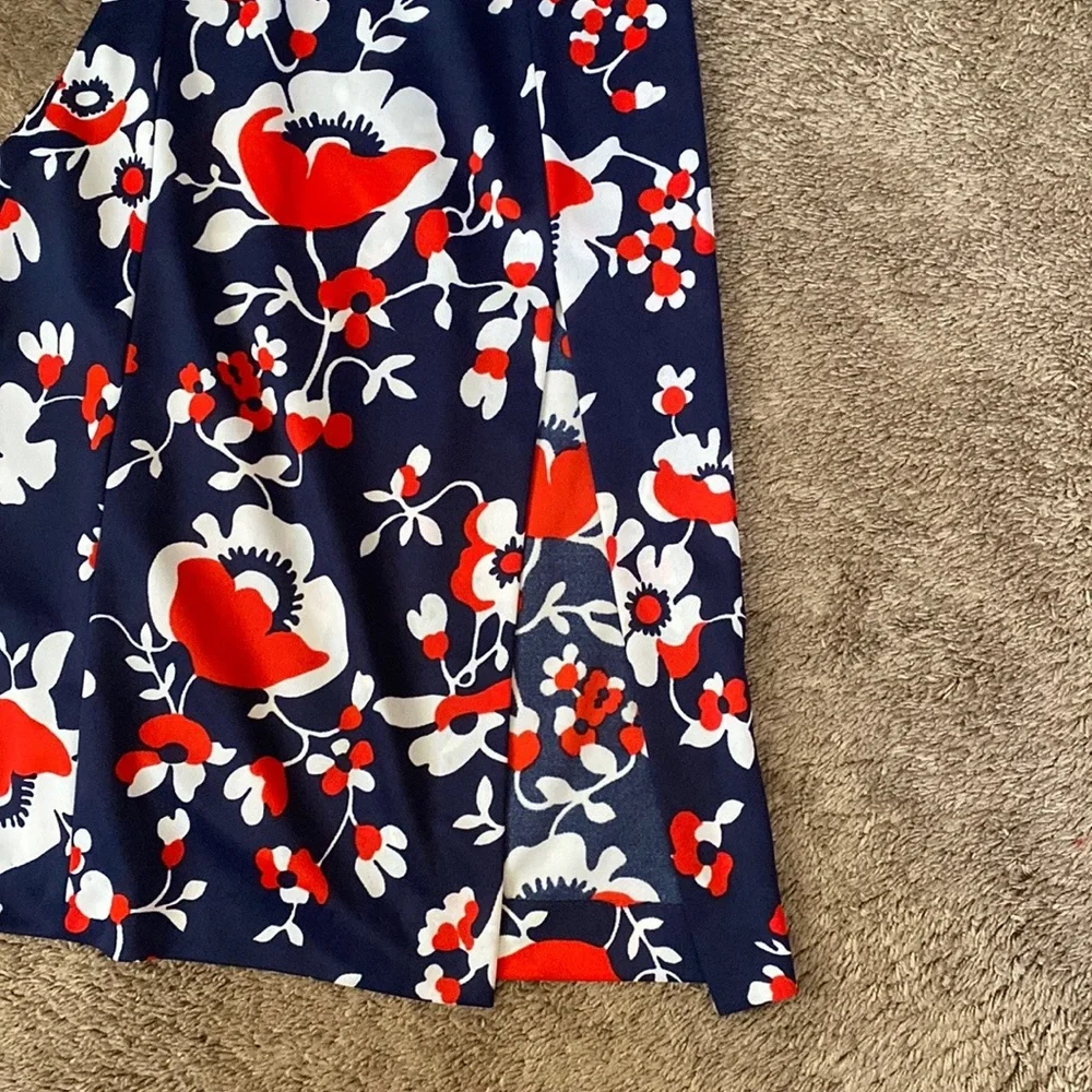 VTG 60’s Red White Navy Blue Floral Print Hawaiian Maxi Dress - Picture 7 of 16